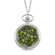 STRADA Murano Style Glass Pocket Watch 3ATM WR with  Chain