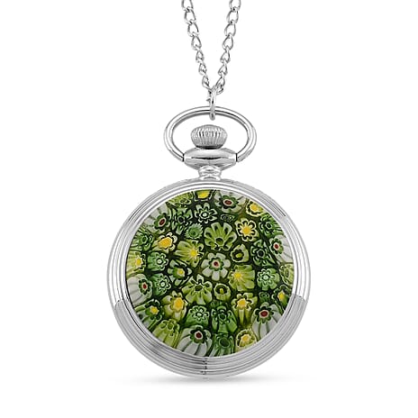 STRADA Murano Style Glass Pocket Watch 3ATM WR with  Chain