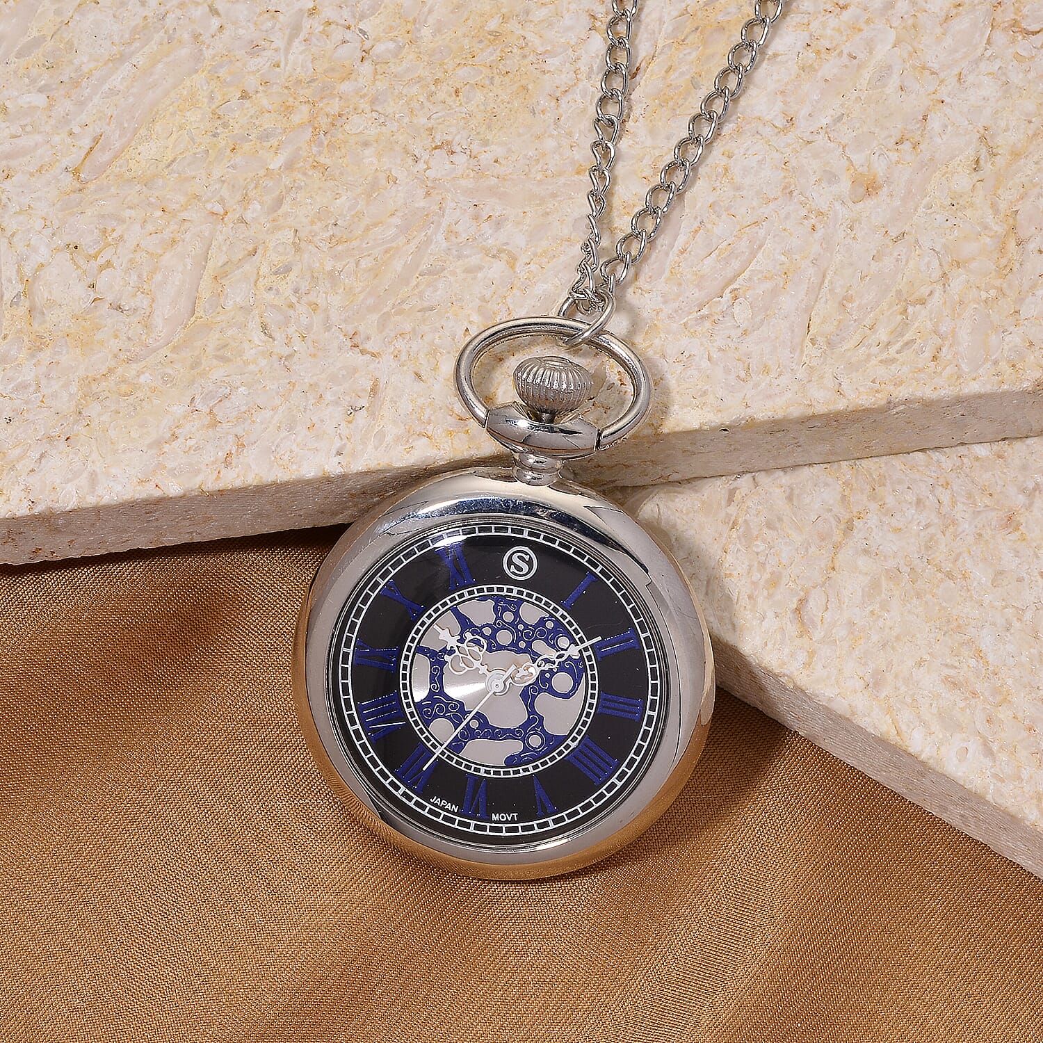 STRADA Murano Style Glass Pocket Watch 3ATM WR with  Chain