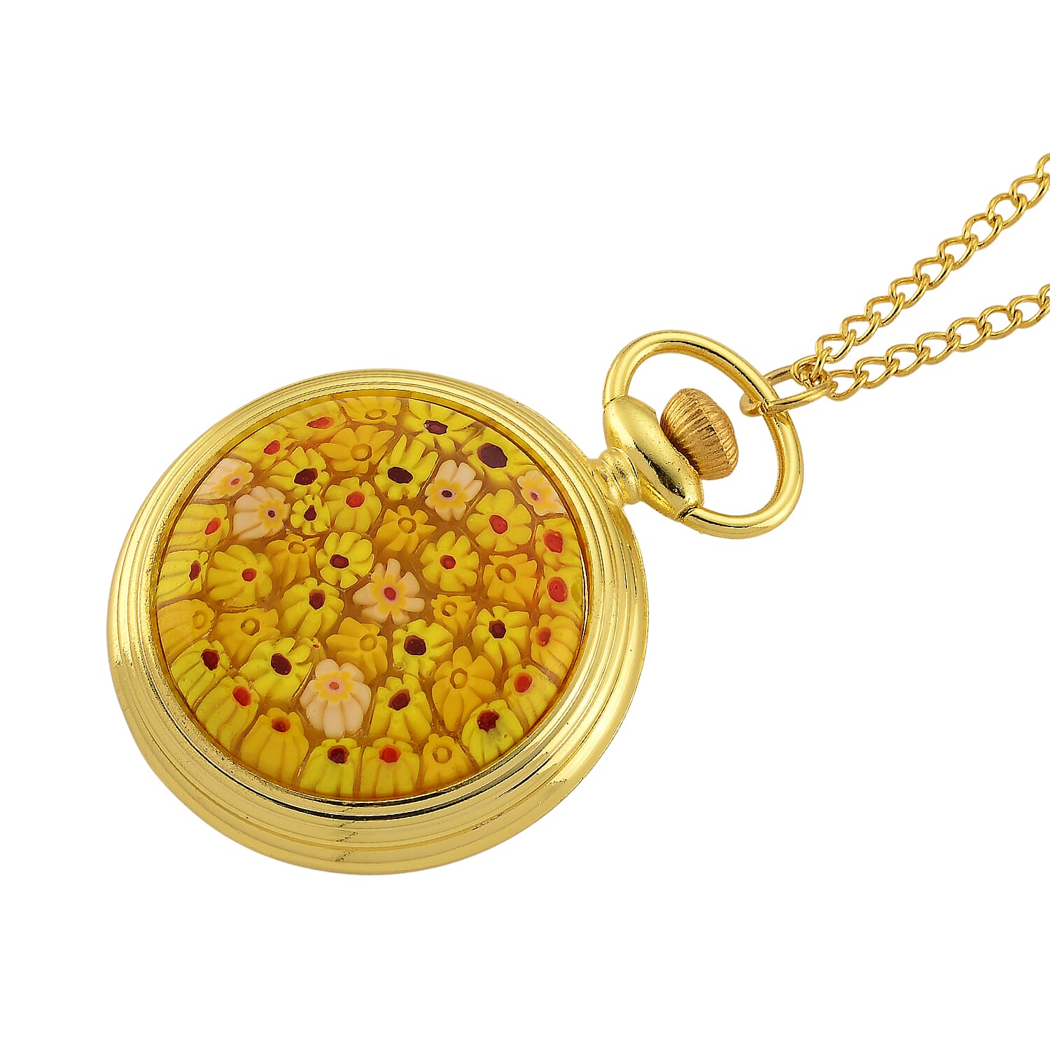 STRADA Murano Style Glass Pocket Watch 3ATM WR with  Chain