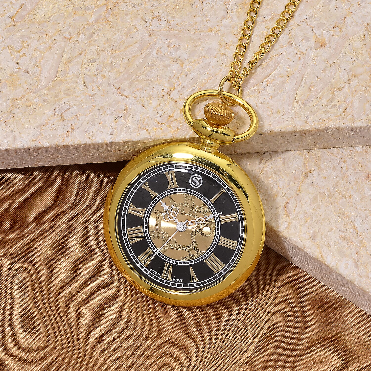 STRADA Murano Style Glass Pocket Watch 3ATM WR with  Chain