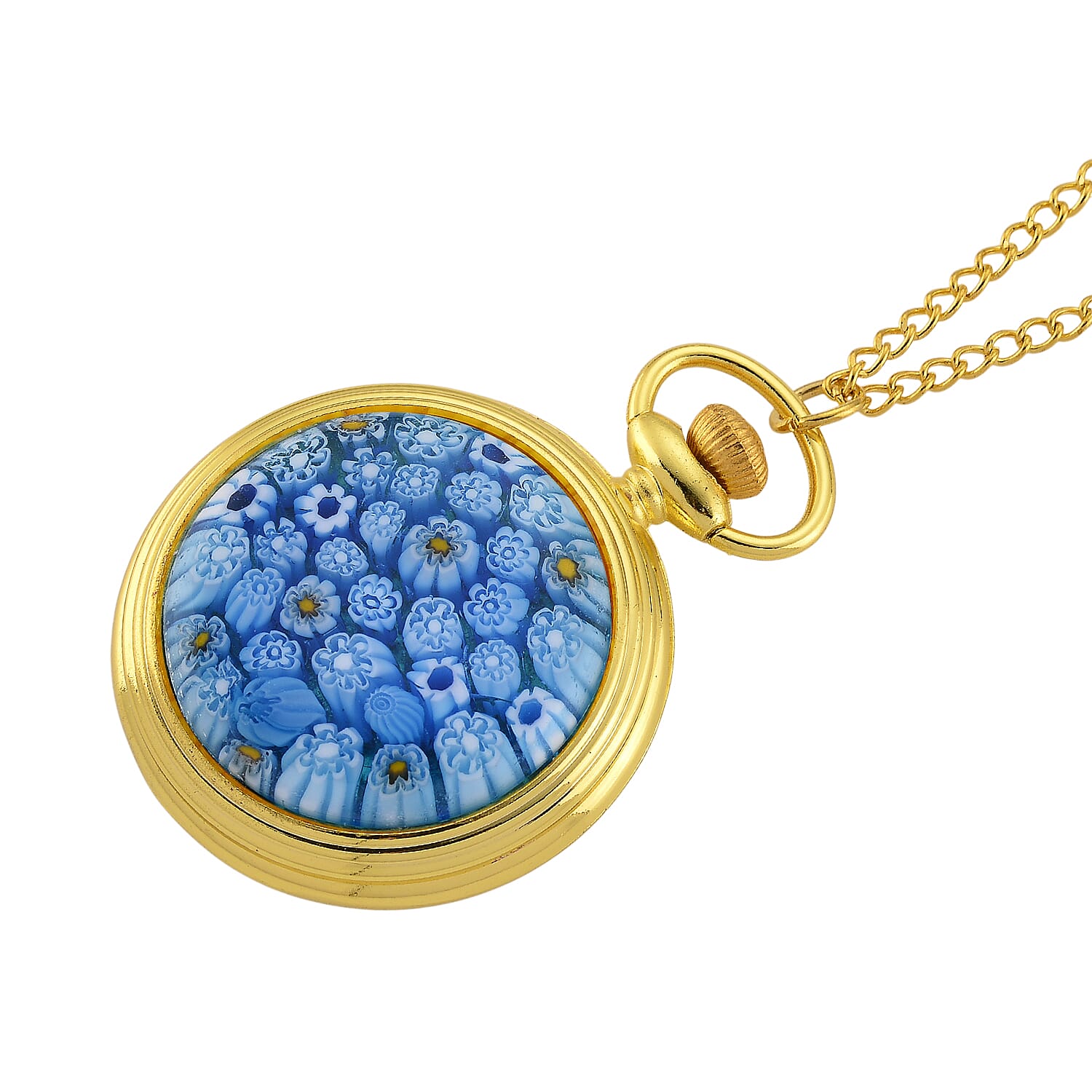 STRADA Murano Style Glass Pocket Watch 3ATM WR with  Chain