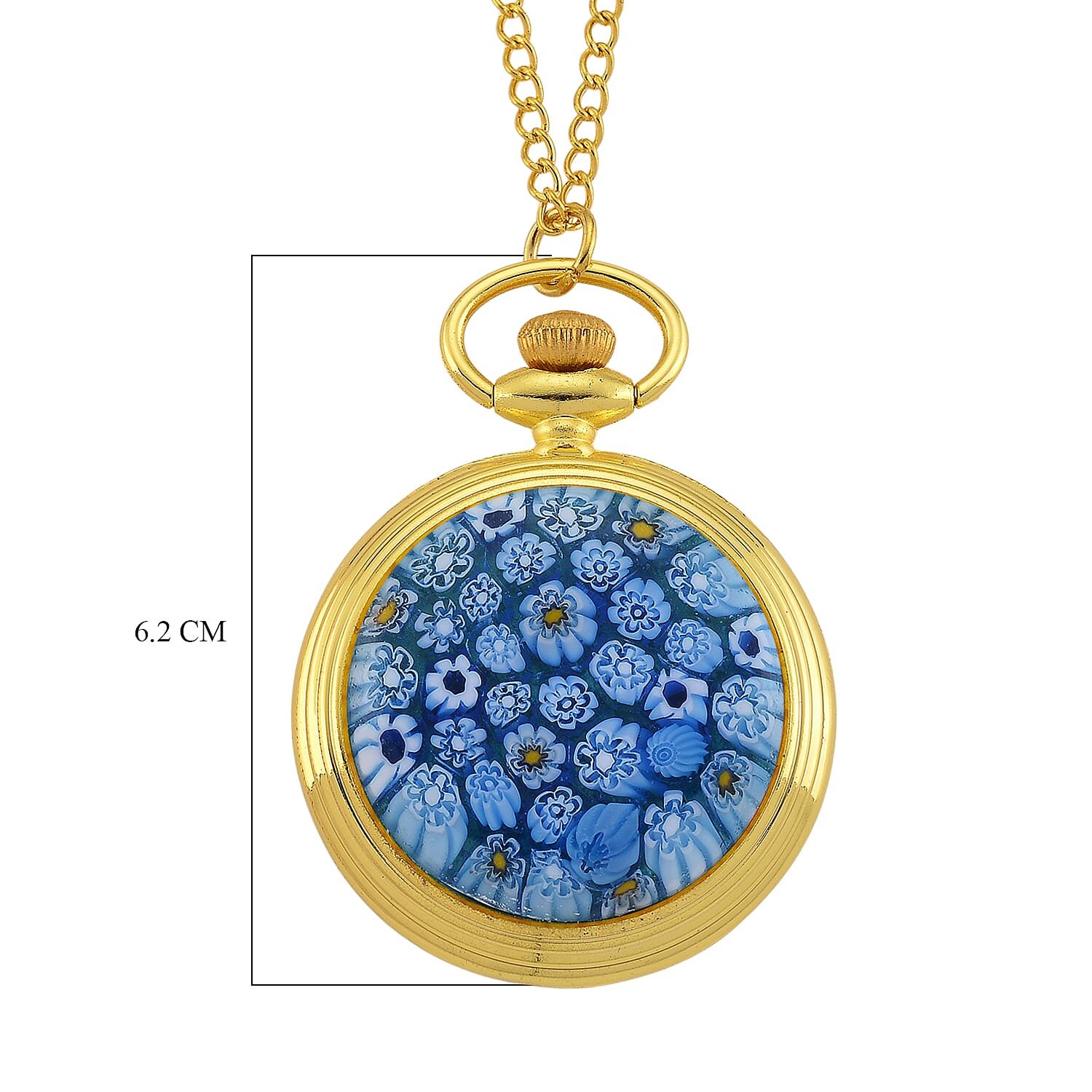 STRADA Murano Style Glass Pocket Watch 3ATM WR with  Chain