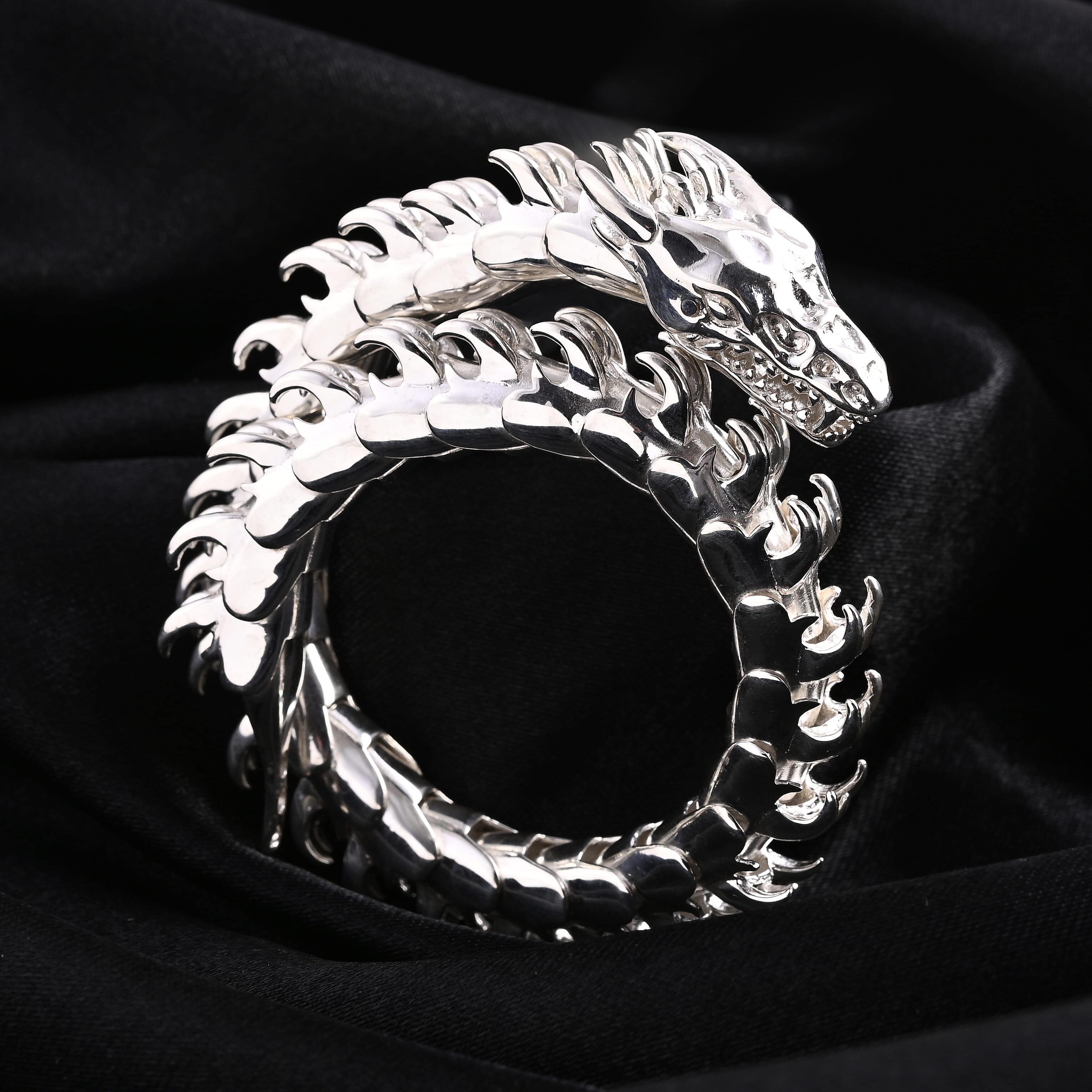 Bali Legacy  Sterling Silver Bracelet (Size - 7) with Dragon Head Clasp, Silver Wt. 61.17 Gms.