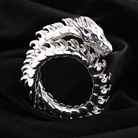 Bali Legacy - Sterling Silver Handmade Dragon Bracelet (Size 8) with Dragon Head Clasp, Silver Wt. 61.70 Gms.
