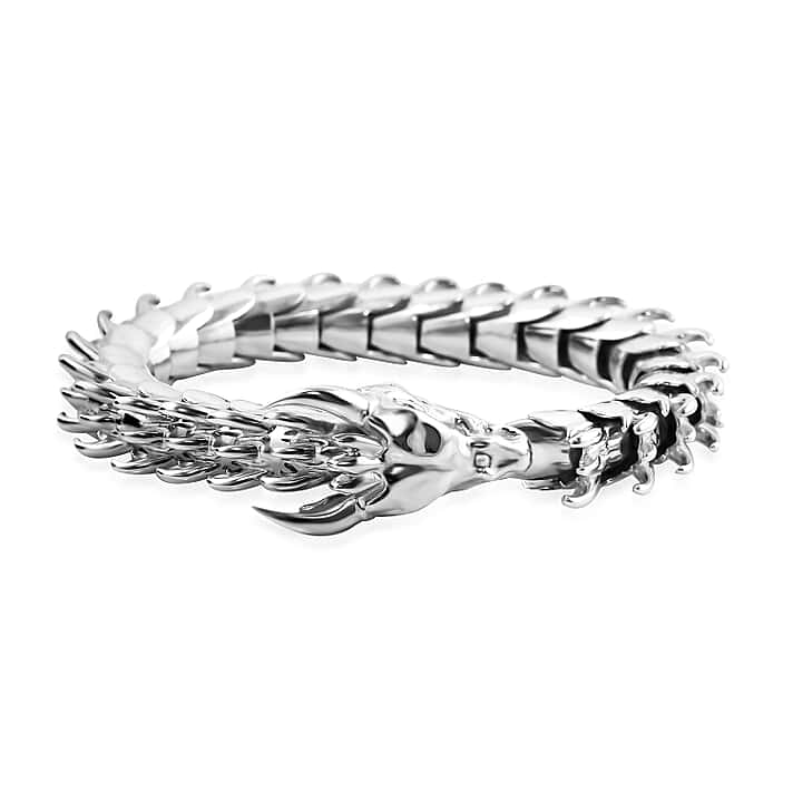 Bali Legacy - Sterling Silver Handmade Dragon Bracelet (Size 8) with Dragon Head Clasp, Silver Wt. 61.70 Gms.