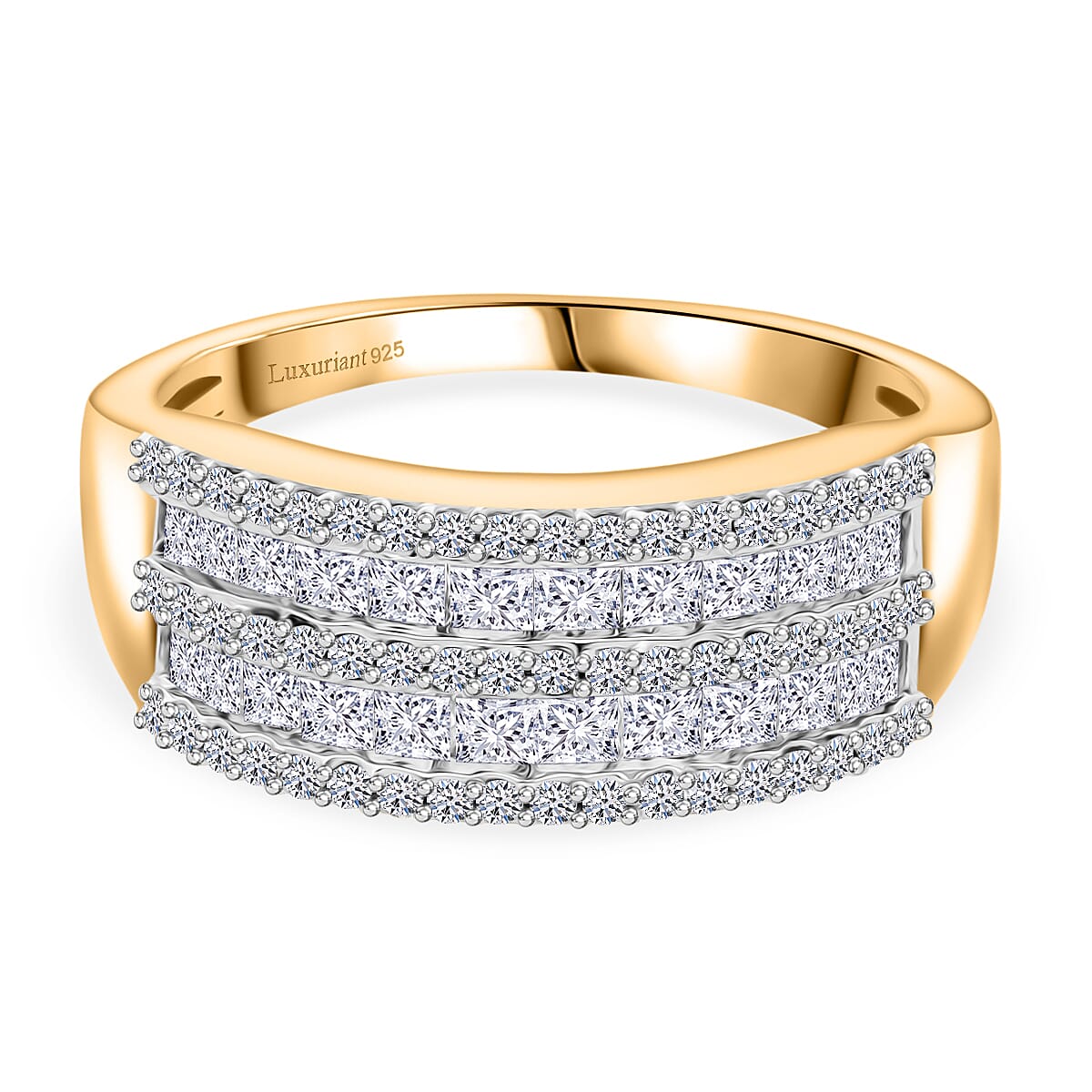 LUXURIANT 1.50 Ct. Lab Grown Diamond Multi Row Ring in 18K Vermeil Yellow Gold Over Sterling Silver (VS-EF)