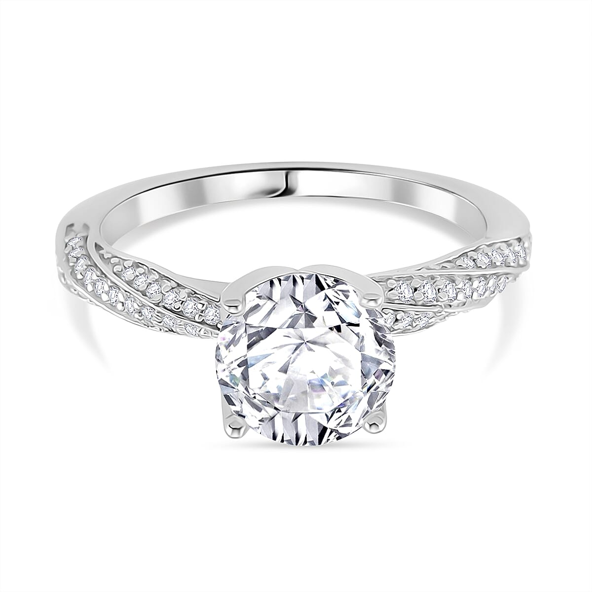 D'Joy Moissanite Ring in Rhodium Overlay Sterling Silver 2.39 Ct.