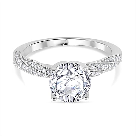 D'Joy Moissanite Ring in Rhodium Overlay Sterling Silver 2.39 Ct.