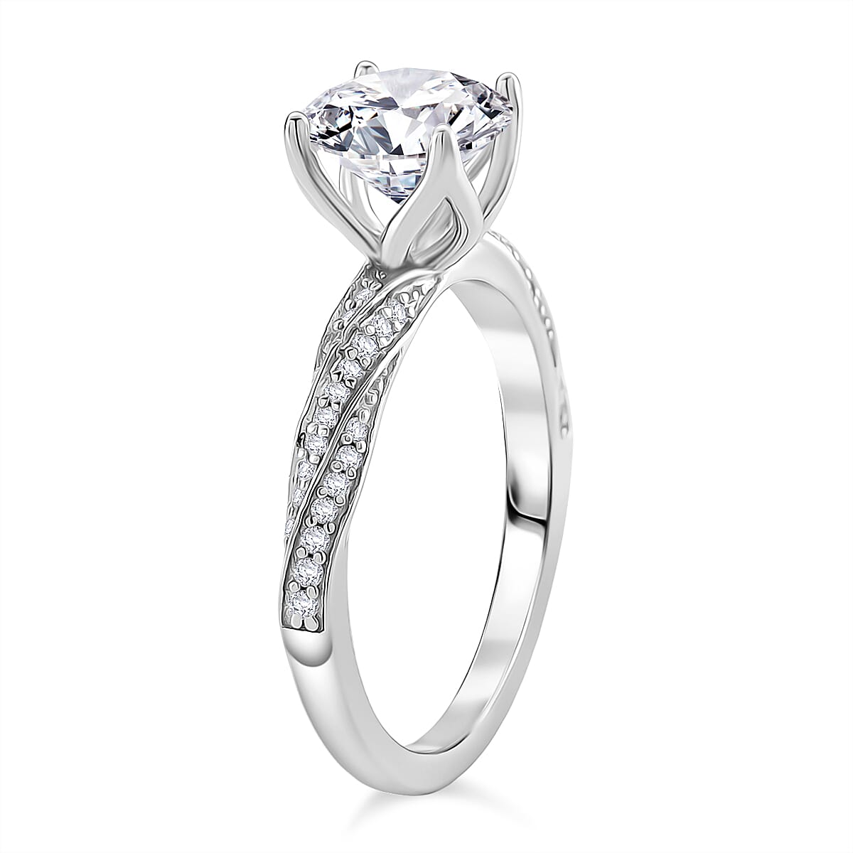 D'Joy Moissanite Ring in Rhodium Overlay Sterling Silver 2.39 Ct.