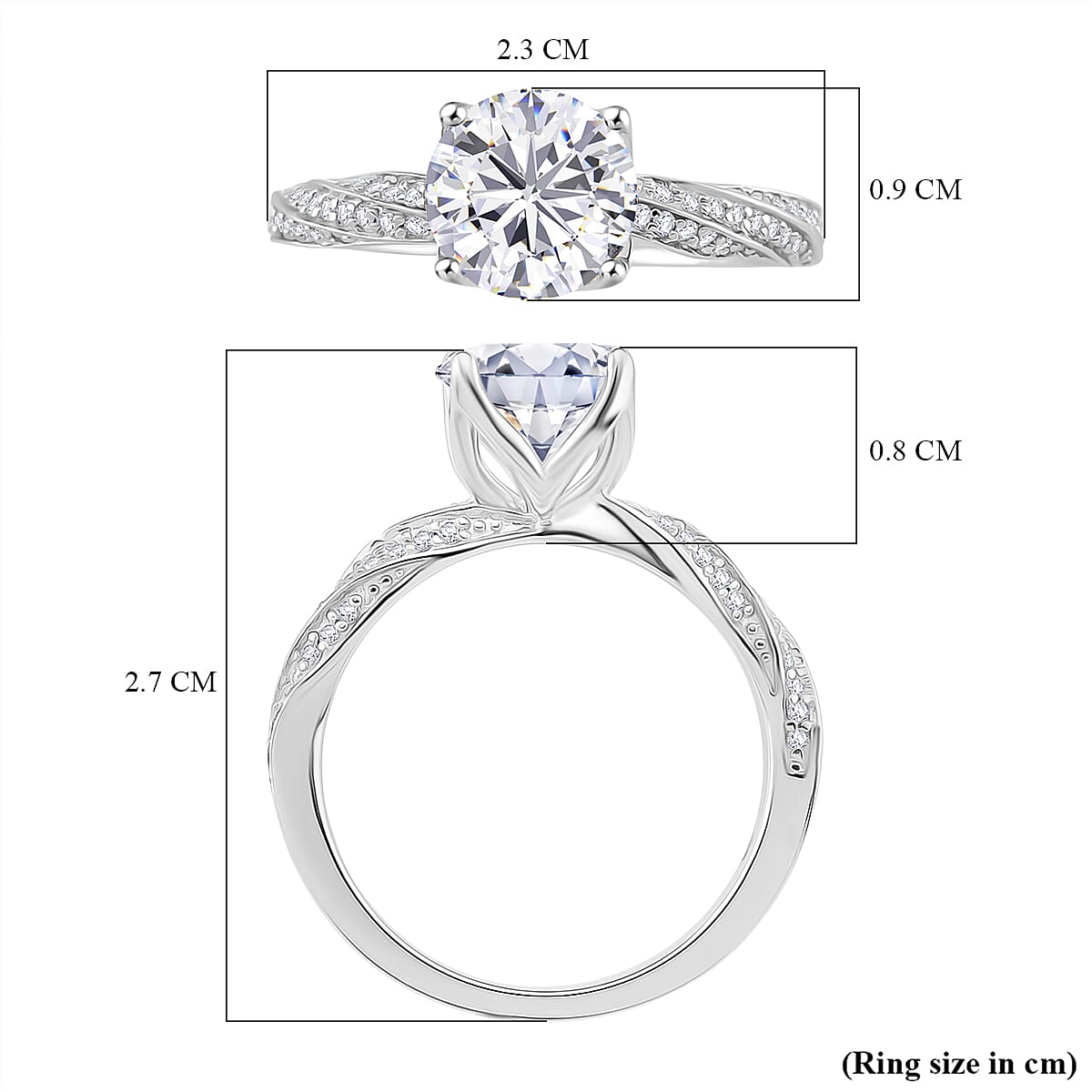 D'Joy Moissanite Ring in Rhodium Overlay Sterling Silver 2.39 Ct.
