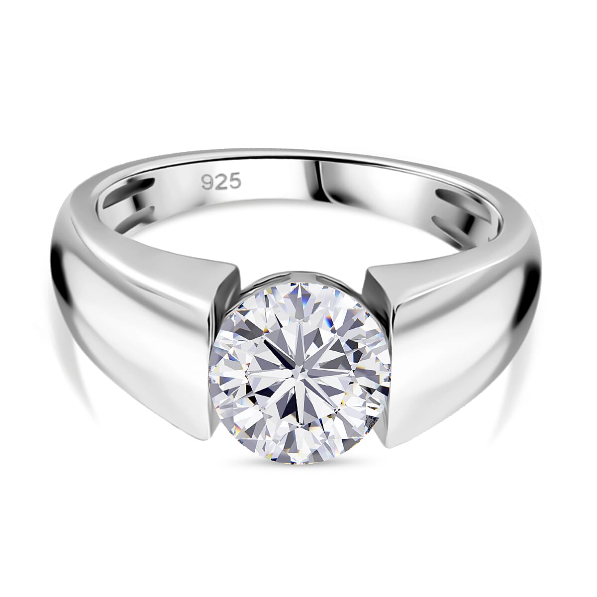 D'Joy Moissanite Solitaire Ring in Rhodium Overlay Sterling Silver 1.75 Ct.