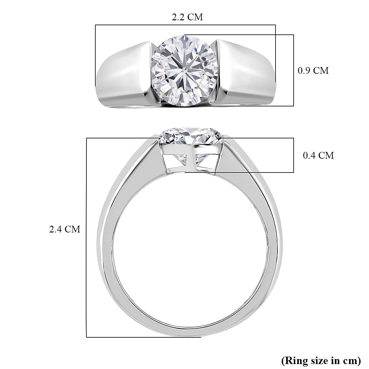 D'Joy Moissanite Solitaire Ring in Rhodium Overlay Sterling Silver 1.75 Ct.