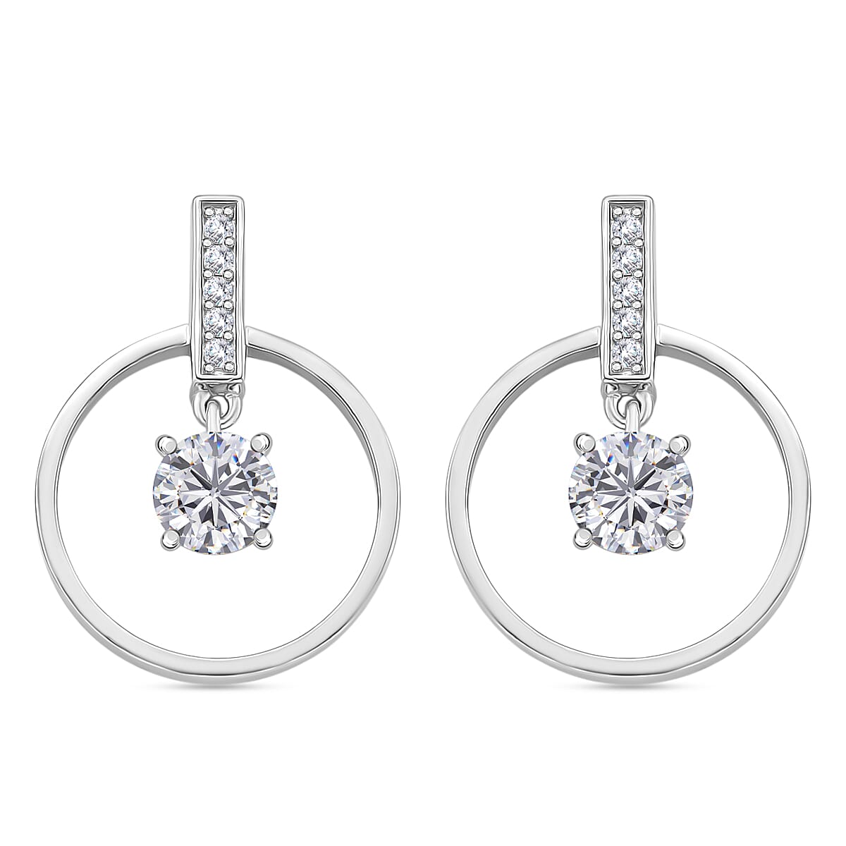 D'Joy Moissanite Earring with Push Back in Rhodium Overlay Sterling Silver 1.74 Ct.