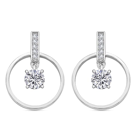 D'Joy Moissanite Earring with Push Back in Rhodium Overlay Sterling Silver 1.74 Ct.