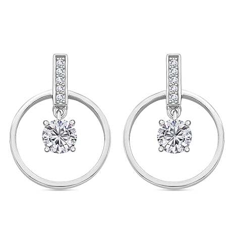 D'Joy Moissanite Earring with Push Back in Rhodium Overlay Sterling Silver 1.74 Ct.