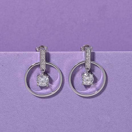 D'Joy Moissanite Earring with Push Back in Rhodium Overlay Sterling Silver 1.74 Ct.