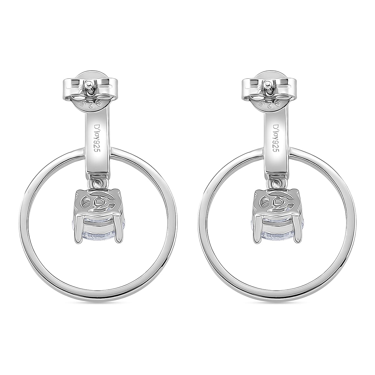 D'Joy Moissanite Earring with Push Back in Rhodium Overlay Sterling Silver 1.74 Ct.