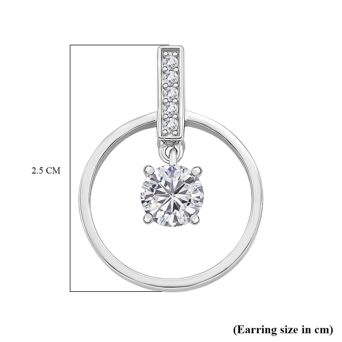 D'Joy Moissanite Earring with Push Back in Rhodium Overlay Sterling Silver 1.74 Ct.