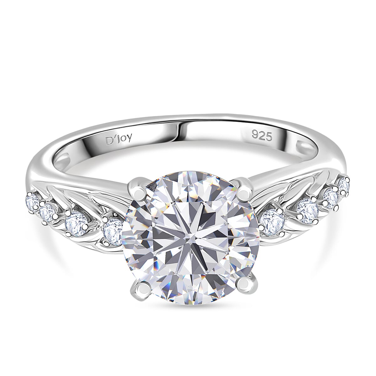 D'Joy Moissanite Ring in Rhodium Overlay Sterling Silver 3.89 Ct.