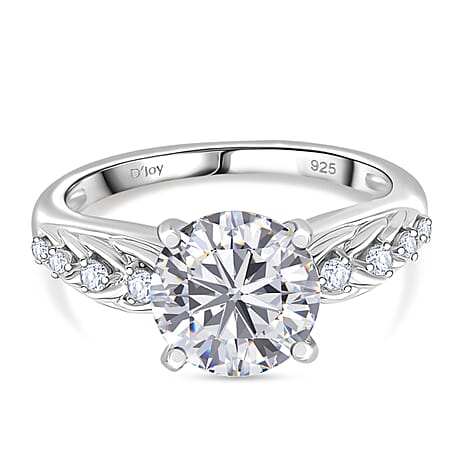 D'Joy Moissanite Ring in Rhodium Overlay Sterling Silver 3.89 Ct.