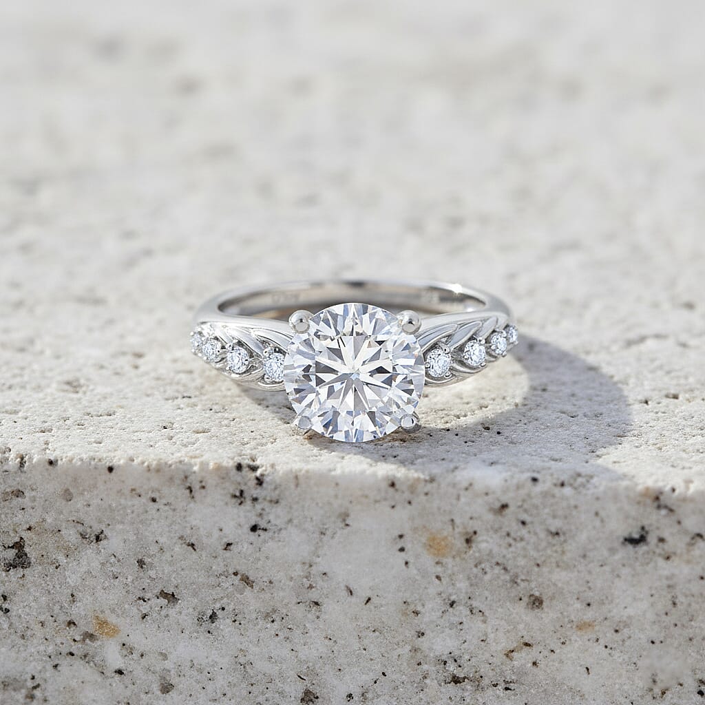 D'Joy Moissanite Ring in Rhodium Overlay Sterling Silver 3.89 Ct.
