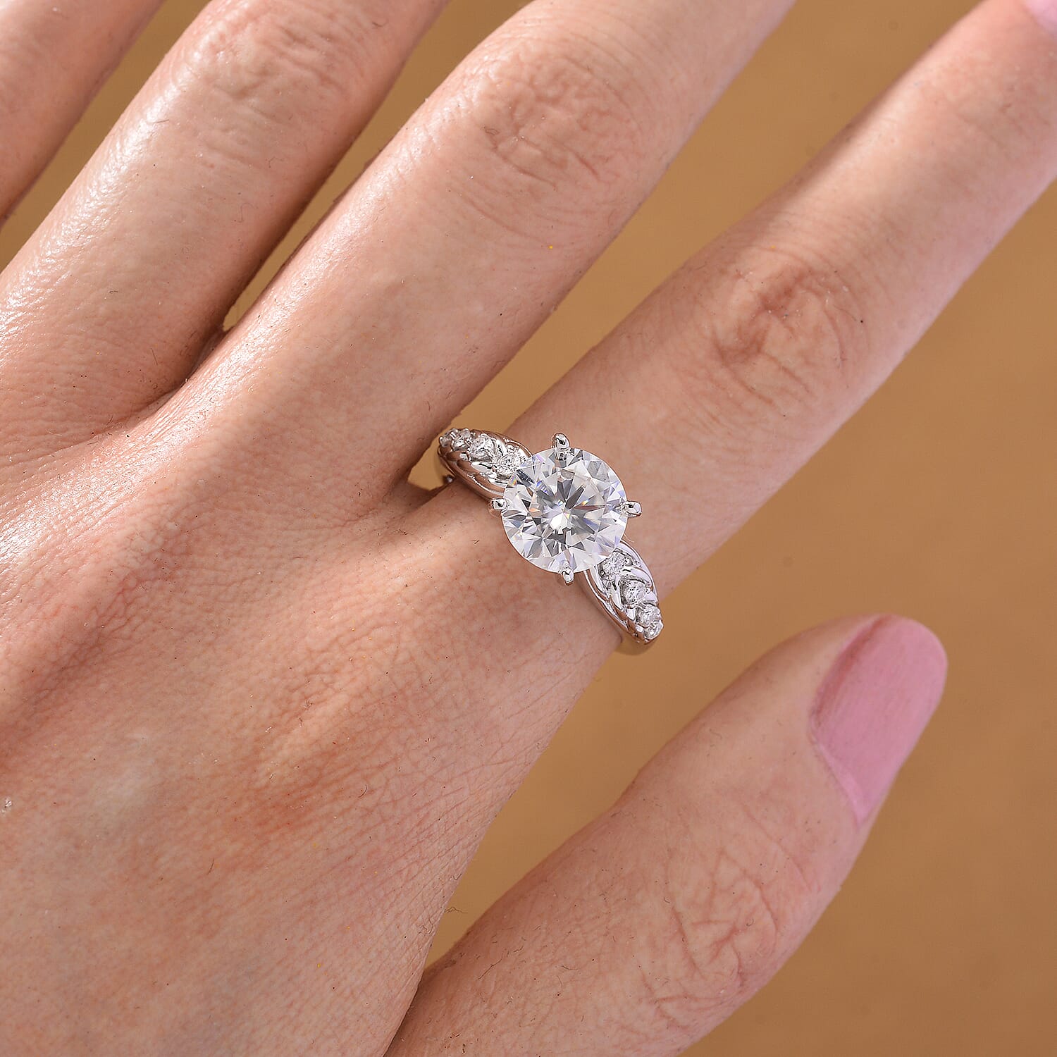 D'Joy Moissanite Ring in Rhodium Overlay Sterling Silver 3.89 Ct.