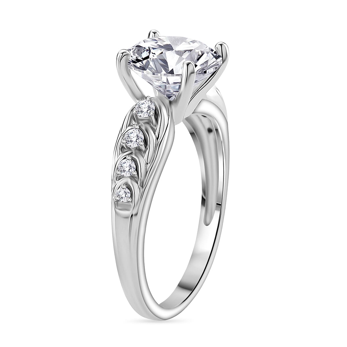D'Joy Moissanite Ring in Rhodium Overlay Sterling Silver 3.89 Ct.