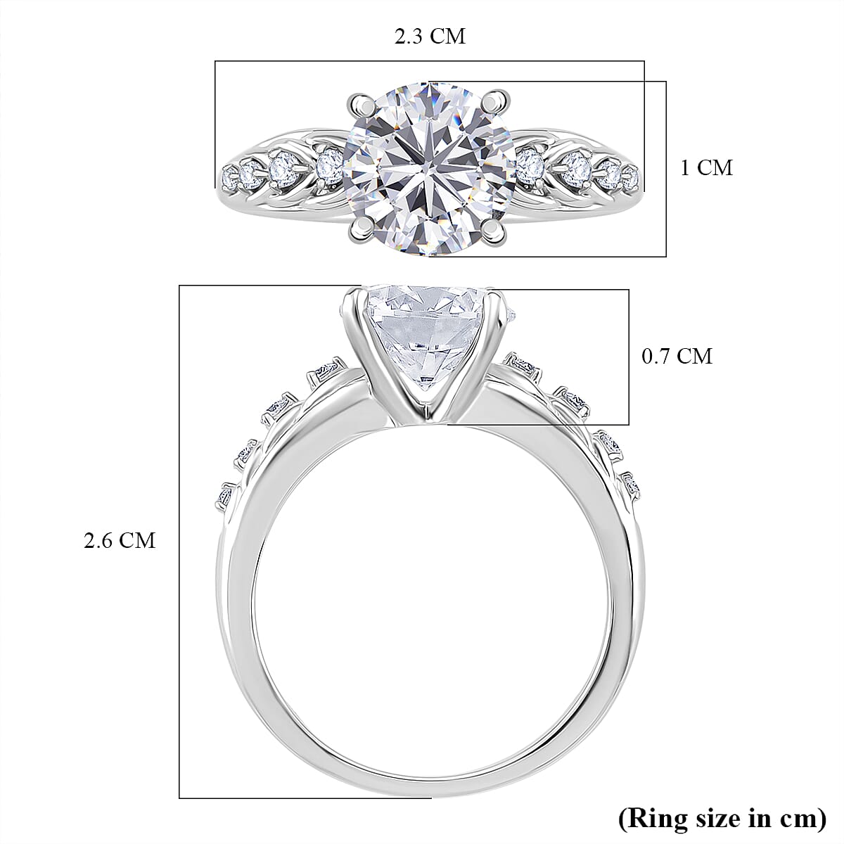 D'Joy Moissanite Ring in Rhodium Overlay Sterling Silver 3.89 Ct.