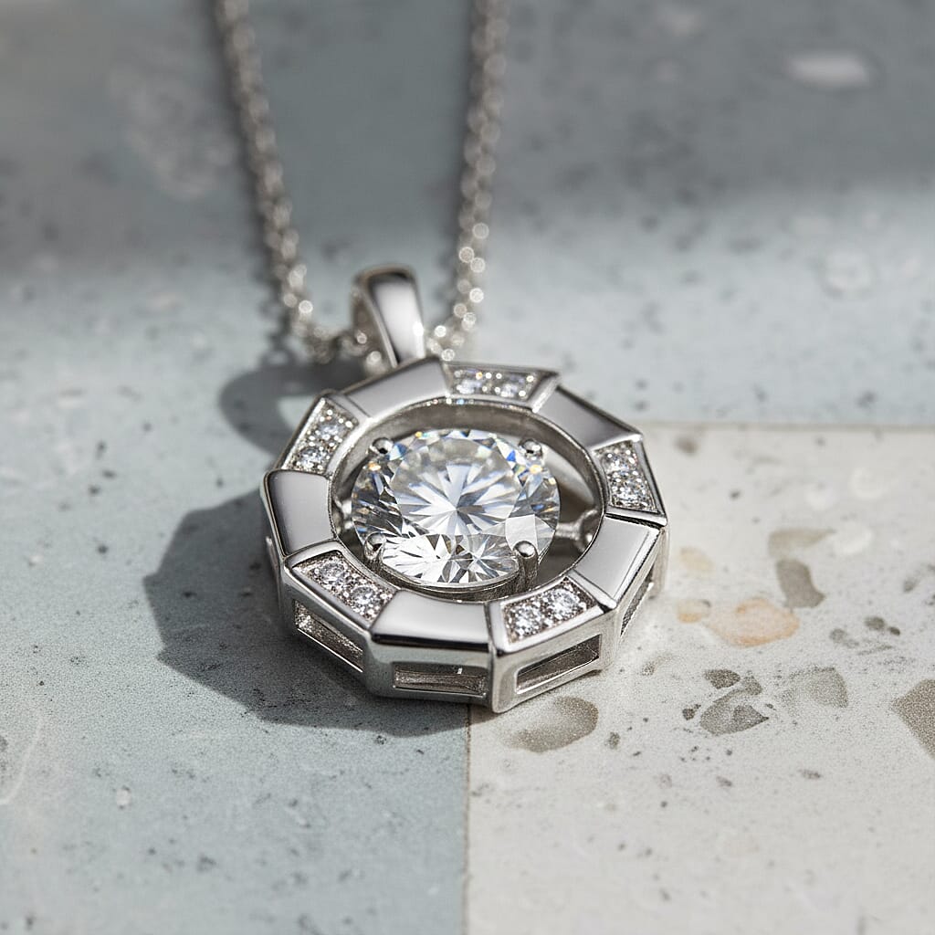 D'Joy Moissanite Necklace (Size 18) with Lobster Clasp in Rhodium Overlay Sterling Silver 1.88 Ct.