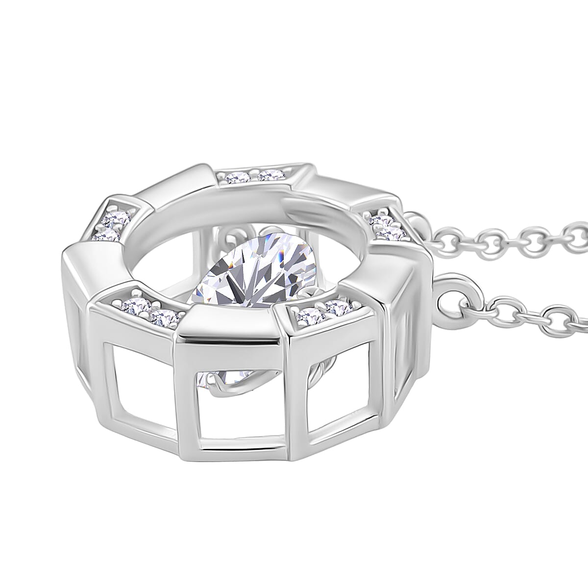D'Joy Moissanite Necklace (Size 18) with Lobster Clasp in Rhodium Overlay Sterling Silver 1.88 Ct.