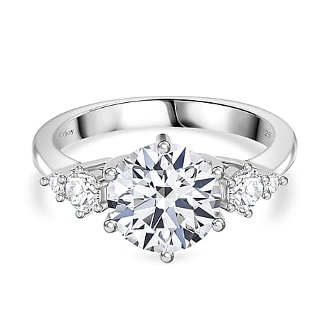 D'Joy Moissanite Ring in Rhodium Overlay Sterling Silver 4.26 Ct.