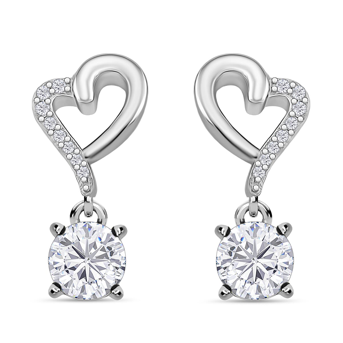 D'Joy Moissanite Dangling Earring with Push Back in Rhodium Overlay Sterling Silver 1.77 Ct.