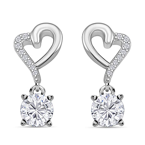 D'Joy Moissanite Dangling Earring with Push Back in Rhodium Overlay Sterling Silver 1.77 Ct.