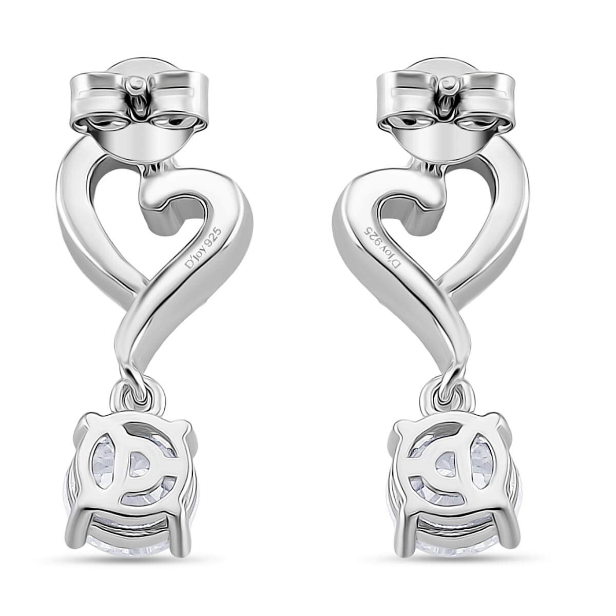 D'Joy Moissanite Dangling Earring with Push Back in Rhodium Overlay Sterling Silver 1.77 Ct.