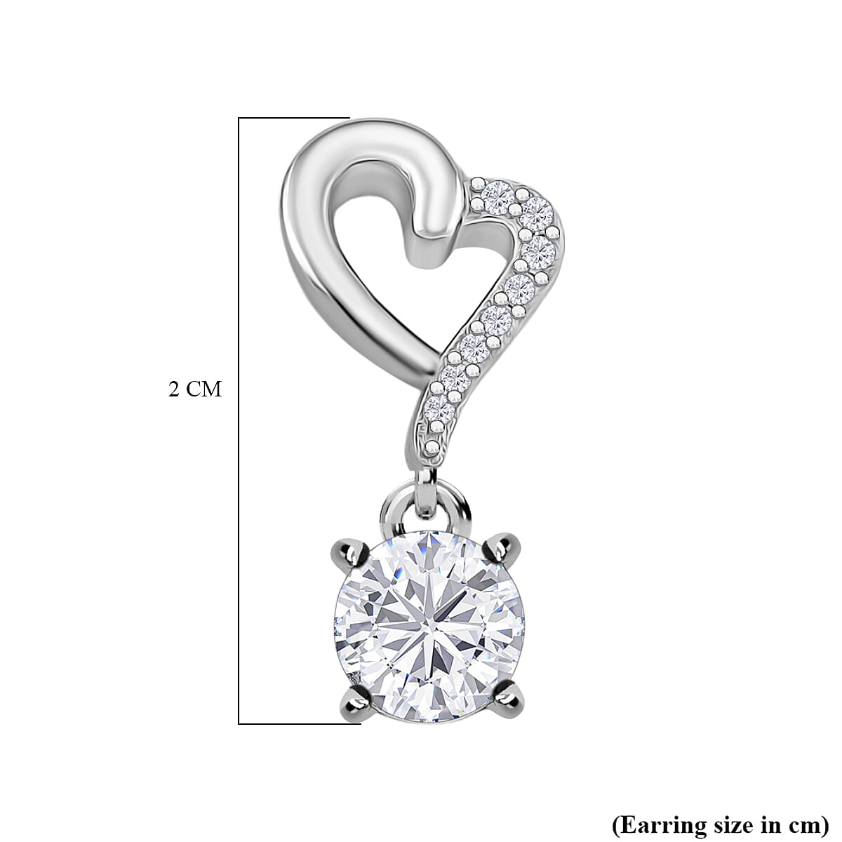 D'Joy Moissanite Dangling Earring with Push Back in Rhodium Overlay Sterling Silver 1.77 Ct.