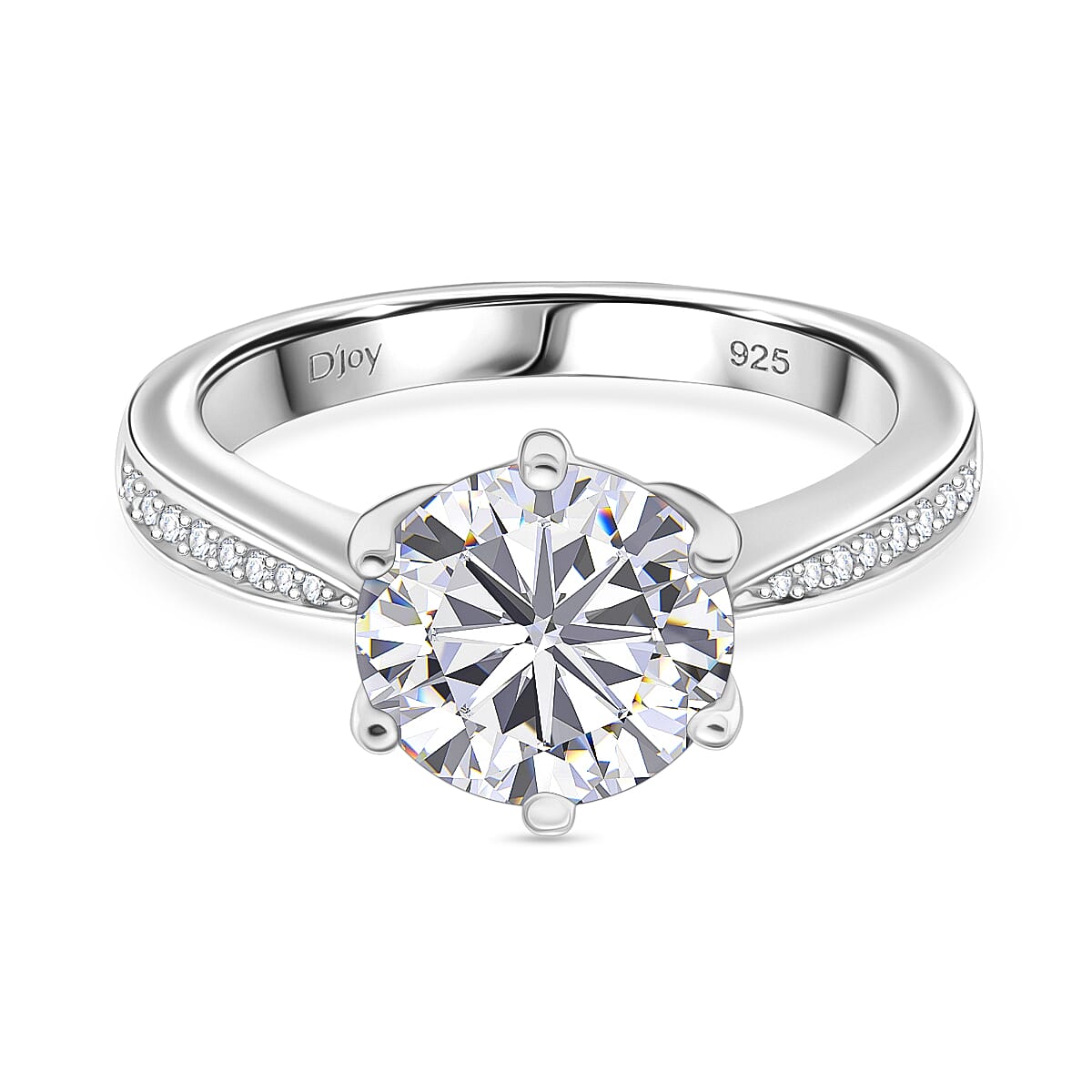 D'Joy Moissanite Ring in Rhodium Overlay Sterling Silver 3.94 Ct.