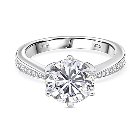 D'Joy Moissanite Ring in Rhodium Overlay Sterling Silver 3.94 Ct.