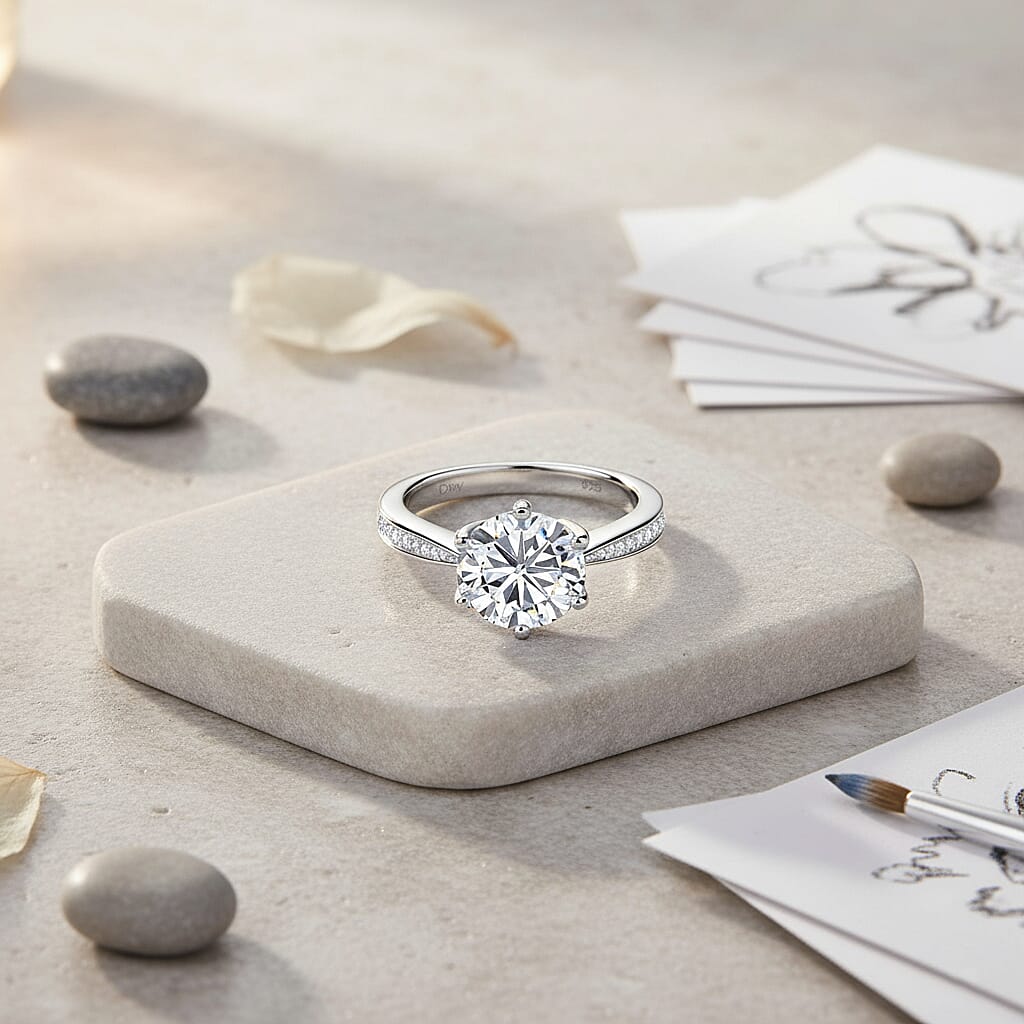 D'Joy Moissanite Ring in Rhodium Overlay Sterling Silver 3.94 Ct.