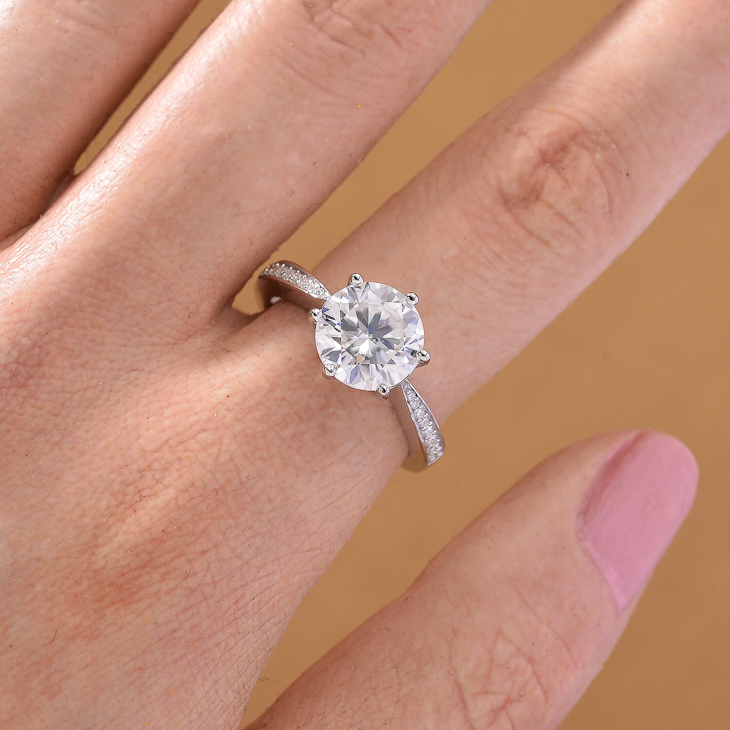 D'Joy Moissanite Ring in Rhodium Overlay Sterling Silver 3.94 Ct.