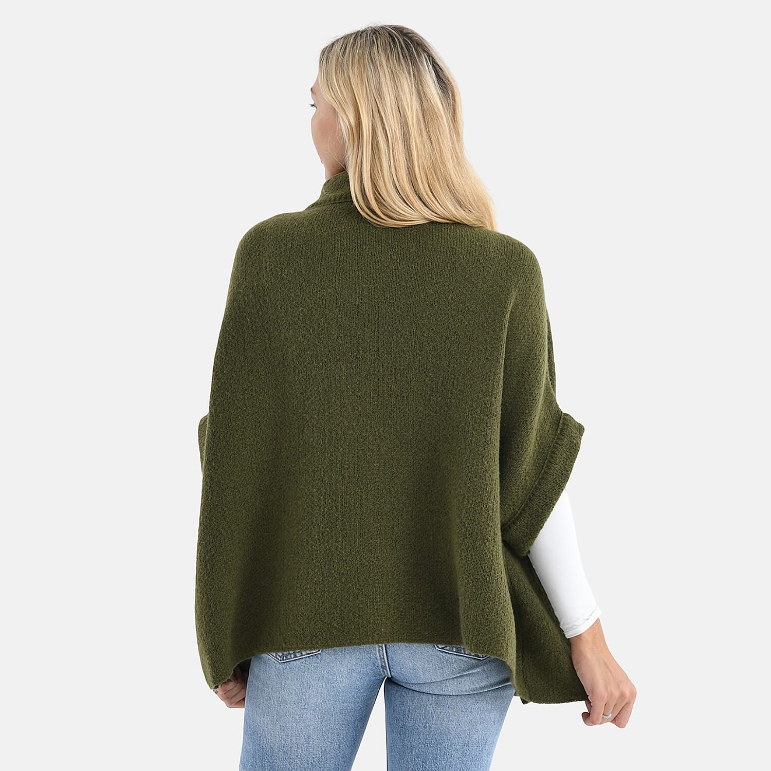 Styledby Knitted Cape Cardigan With Button-Detail (Fits Uk 10-18) - Green