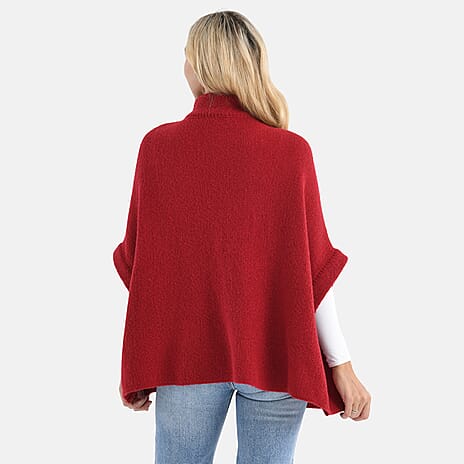 Styledby Knitted Cape Cardigan With Button-Detail (Fits Uk 10-18) - Red