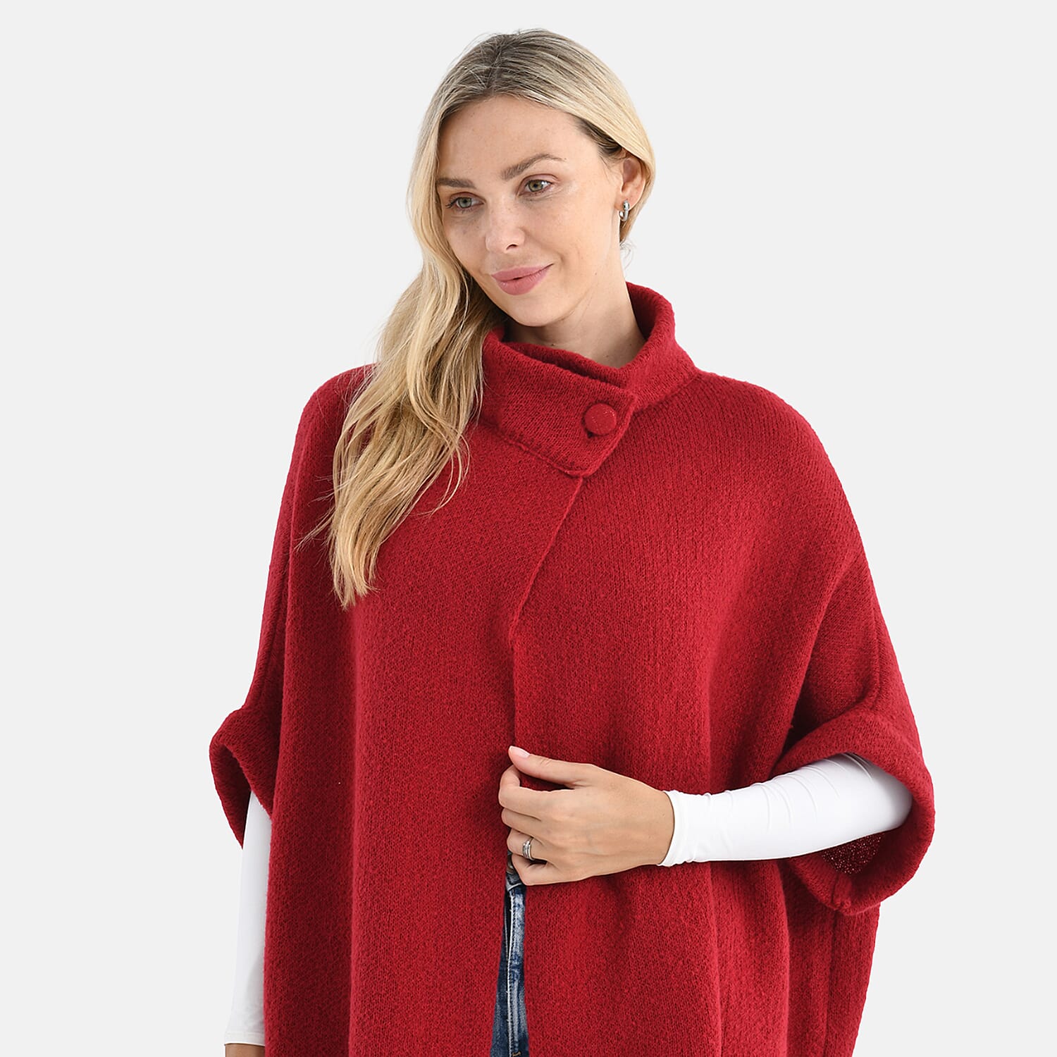 Styled by Knitted Cape Cardigan With Button-Detail (Fits UK 10-18) - Red