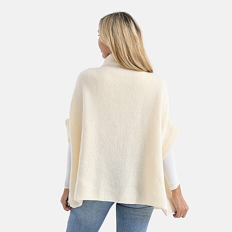 Styledby Knitted Cape Cardigan With Button-Detail (Fits Uk 10-18) - Cream
