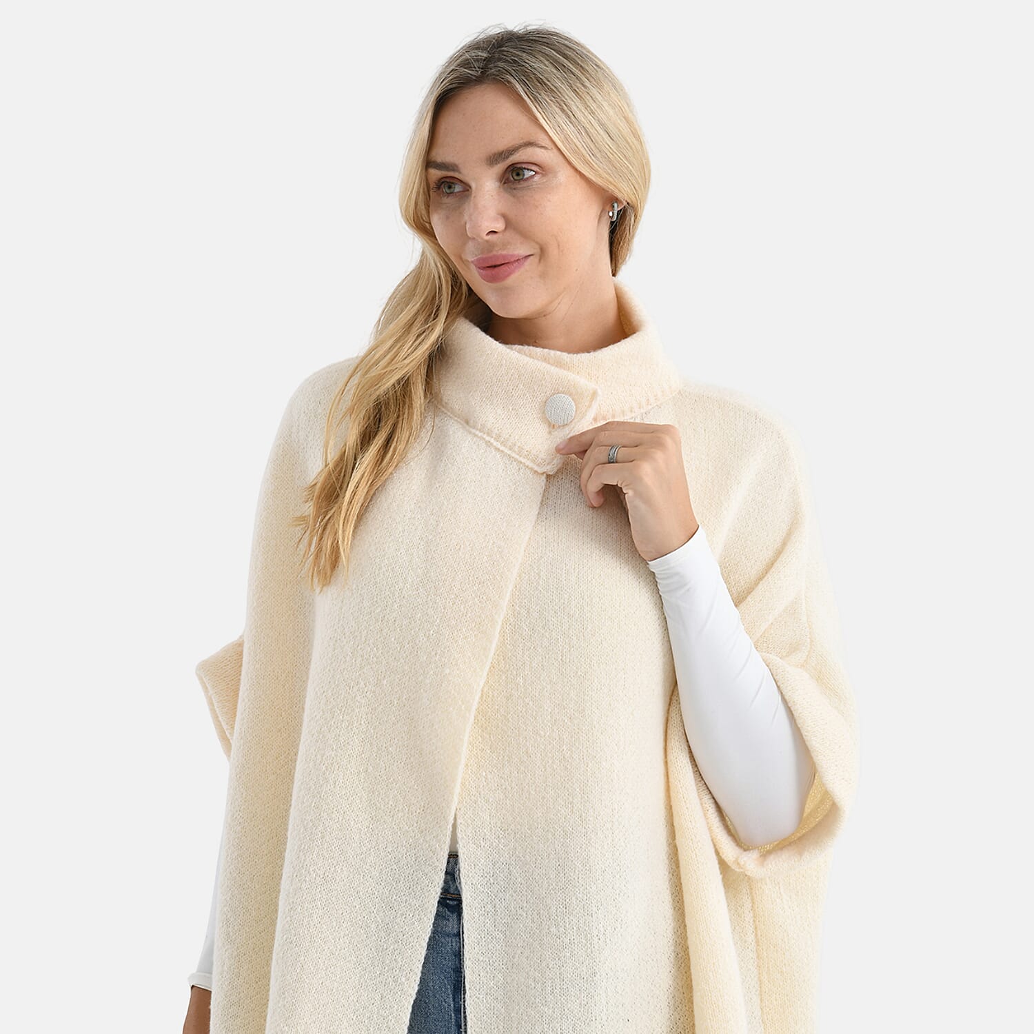 Styledby Knitted Cape Cardigan With Button-Detail (Fits Uk 10-18) - Cream