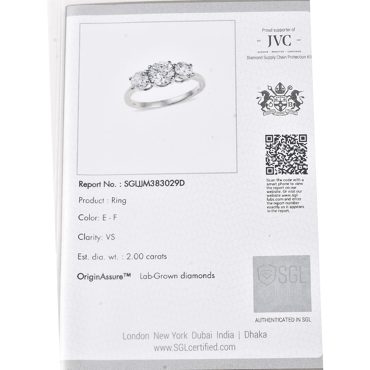 Luxuriant 950 Platinum SGL Certified (VS-EF) Lab Grown Diamond Ring 2.00 Ct.