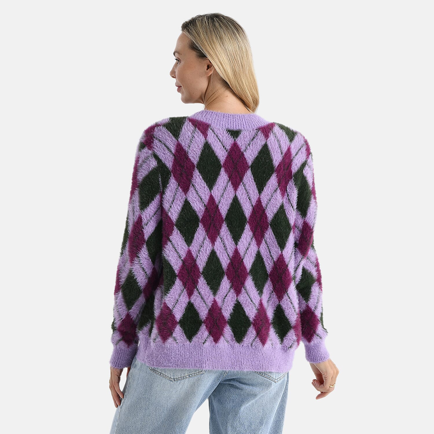 - Maisi Knitted Argyle Cozy Cardigan (One Size 8 to 20) - Purple - Magenta
