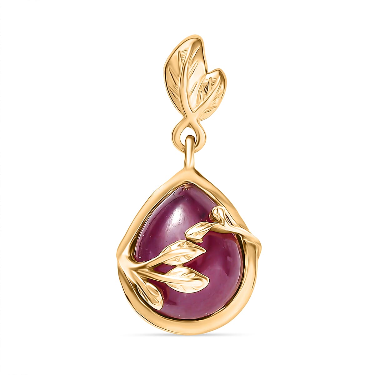 D'Joy Cabo Delgado Ruby Solitaire Pendant with Yellow Gold Plated Sterling Silver 3.66 Ct.