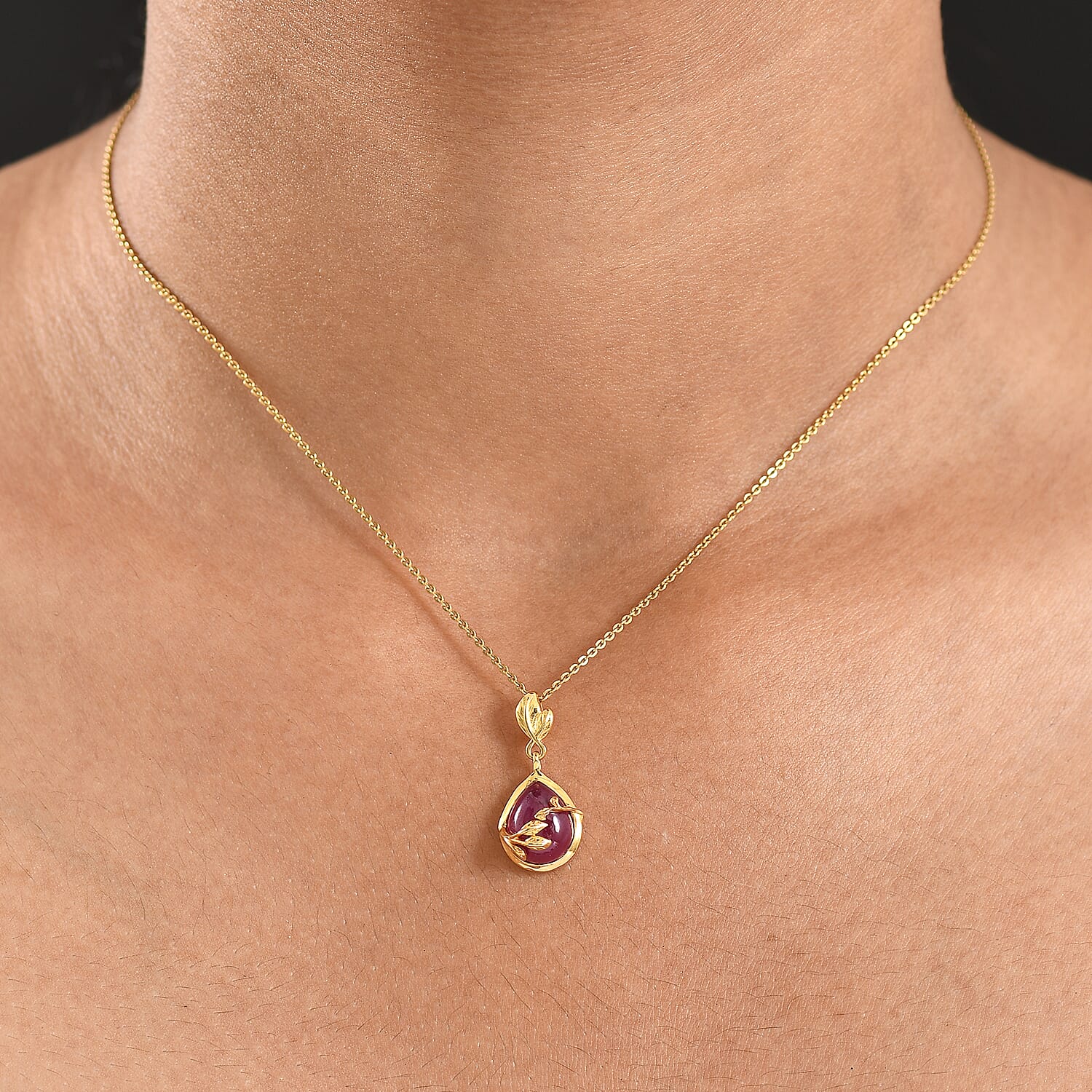 D'Joy Cabo Delgado Ruby Solitaire Pendant with Yellow Gold Plated Sterling Silver 3.66 Ct.