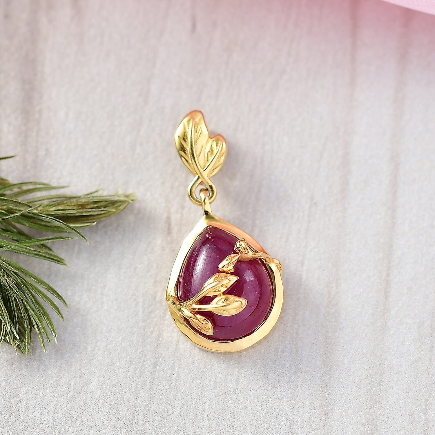 D'Joy Cabo Delgado Ruby Solitaire Pendant with Yellow Gold Plated Sterling Silver 3.66 Ct.